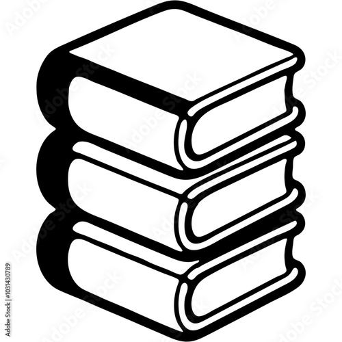 Pile of closed textbooks standing on top of each other in monochrome. Simple minimalistic vector in black ink drawing on transparent background