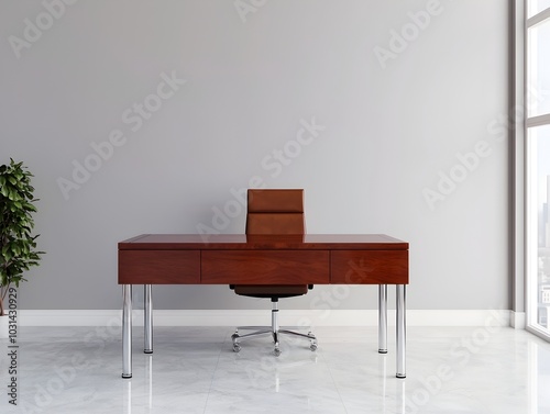 Sleek and Sophisticated Executive Desk Setup for CEO s Office photo