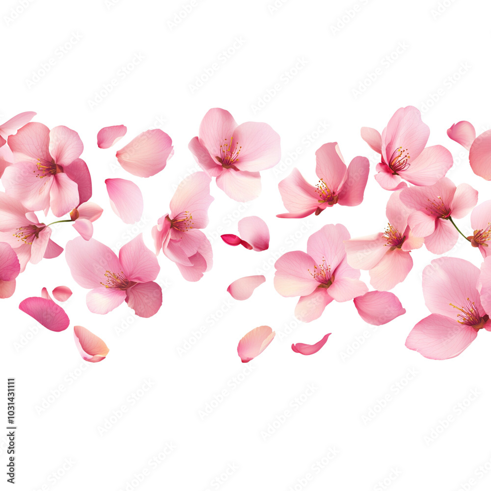 Cherry blossom petals flying on a white background Cherry blossom petals flying on a white background