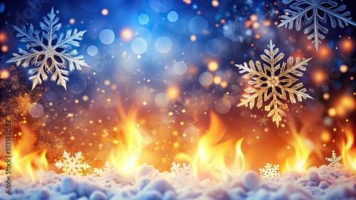 Winter holiday background with snowflake and flame