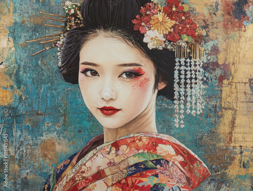 A geisha with visible stitches on her kimono, representing the beauty of imperfection and the handmade craft --ar 4:3 --style raw --v 6.1 Job ID: 31f111df-c7c5-4823-aa58-23d2be5b3cfd