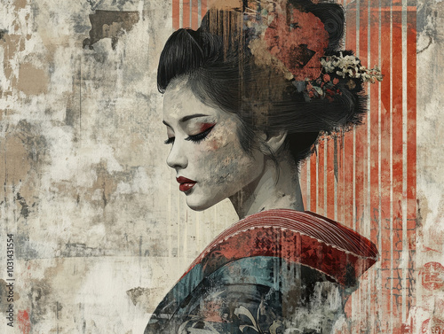 A geisha with visible stitches on her kimono, representing the beauty of imperfection and the handmade craft --ar 4:3 --style raw --v 6.1 Job ID: 31f111df-c7c5-4823-aa58-23d2be5b3cfd
