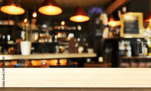 PRODUCT BACKGROUND WITH OUTFOCUSED WARM CAFE BEHIND photo