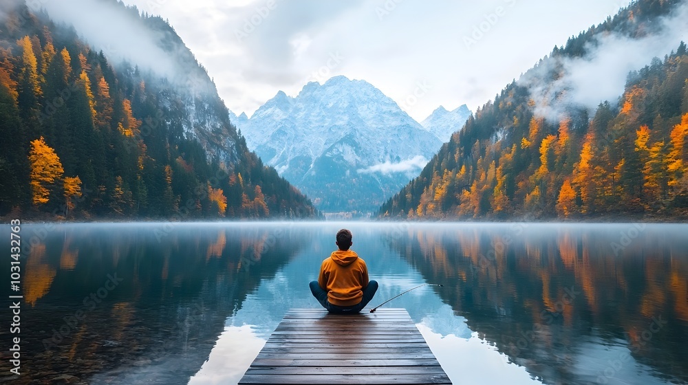 Anglers enjoying a peaceful and serene lakeside fishing experience surrounded by lush trees and a calming natural environment Anglers enjoying a peaceful and serene lakeside fishing experience surrounded by lush trees and a calming natural environment