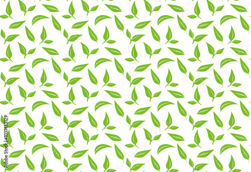 Green organic tea leaves, seamless pattern background