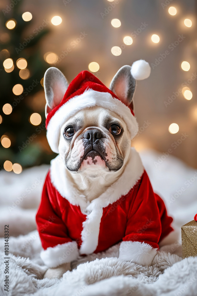 Funny grumpy cute french bulldog dressed up cute Christmas. Funny grumpy cute french bulldog dressed up cute Christmas.
