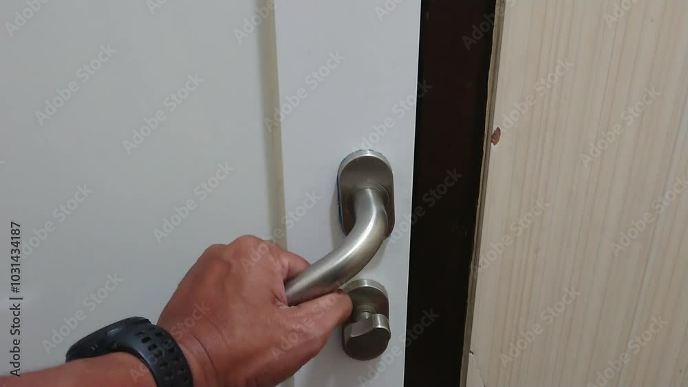 Close Up Man Hand Unlock The Door Toilet
Close Up Man Hand Unlock The Door Toilet