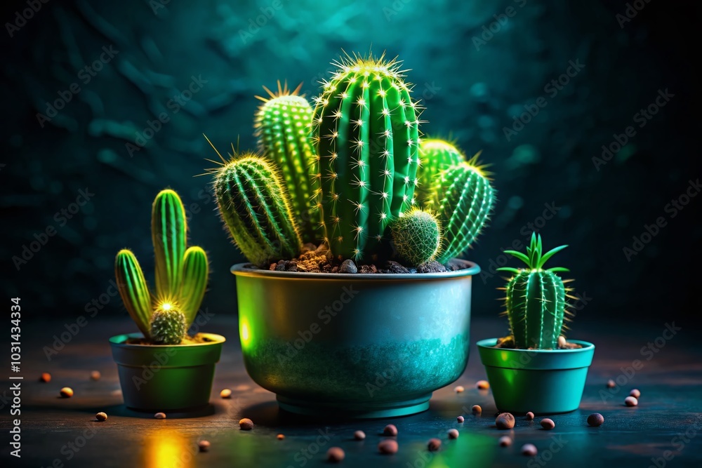 Green 3D Cactus in Pot Abstract Design for Eco-Friendly Home Decor Green 3D Cactus in Pot Abstract Design for Eco-Friendly Home Decor