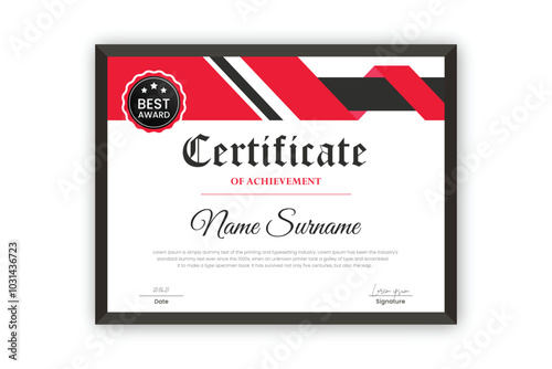 certificate Diploma of achievement template design with red and black color