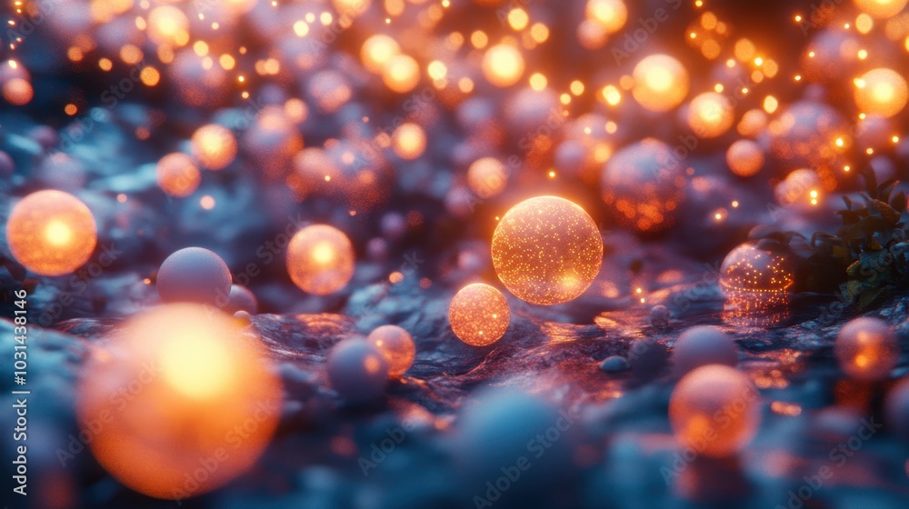 Glowing Orbs in a Dreamy 3D Landscape Glowing Orbs in a Dreamy 3D Landscape