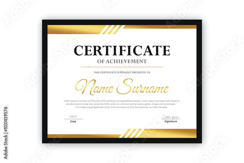 certificate Diploma of achievement template design with golden gradient and black color