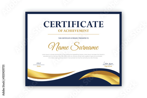 certificate Diploma of achievement template design with golden gradient and black color