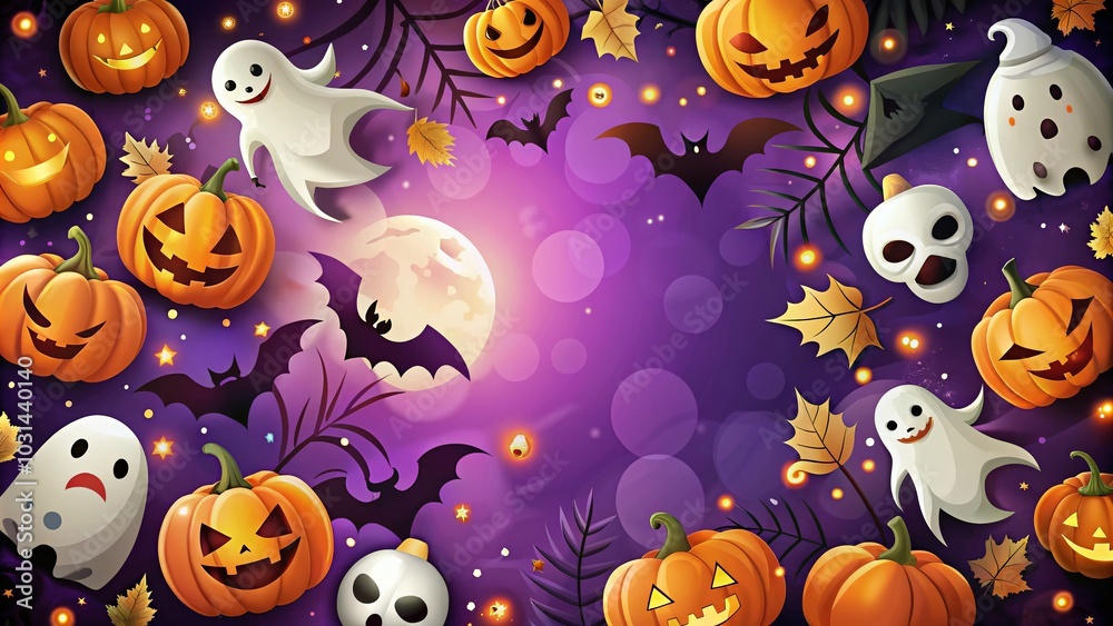 Halloween Festival Design Background with Party Invitation Cards and Copy Space for Text Halloween Festival Design Background with Party Invitation Cards and Copy Space for Text