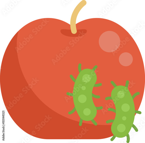 Bacteria multiplying on an apple representing the concept of food poisoning from raw or contaminated food