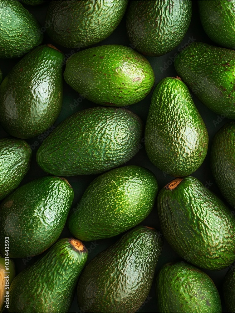 Avocado Abundance: A vibrant, textured close-up of ripe avocados, their emerald green hues create a lush and appetizing pattern. Avocado Abundance: A vibrant, textured close-up of ripe avocados, their emerald green hues create a lush and appetizing pattern.