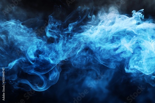 Blue Smoke and Fire Abstract Art with Vibrant Colors and Dreamy Ethereal Quality against Black Background