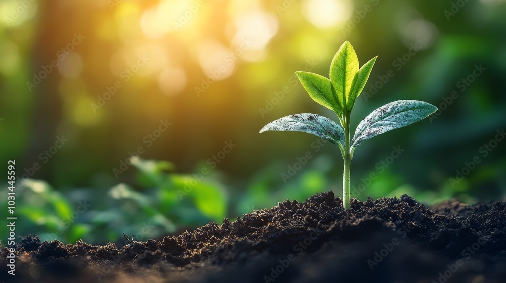 Fototapeta premium Green Plant Sprout Growing in Soil New Life Growth Concept Nature Background