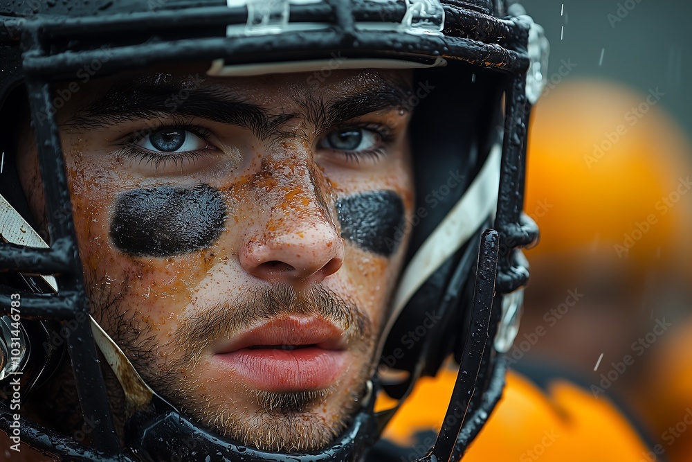 Determined Football Player in Helmet Determined Football Player in Helmet