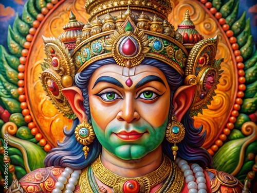 Hanuman Painting on Wall in Thai Traditional Style - Vibrant Colors and Intricate Details