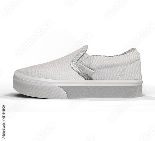 3D Rendered Illustration white Slip-On Shoes Realistic Right Perspective Transparent Background