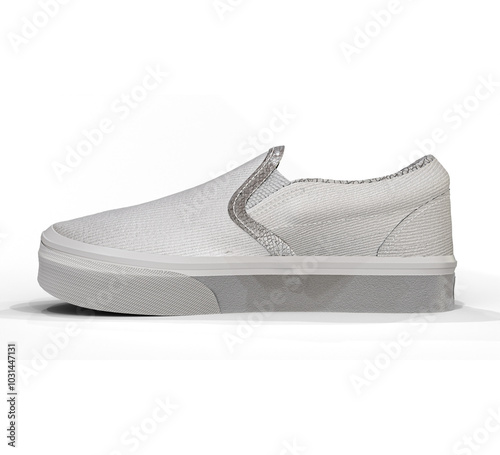 3D Rendered Illustration white Slip-On Shoes Realistic Left Perspective Transparent Background