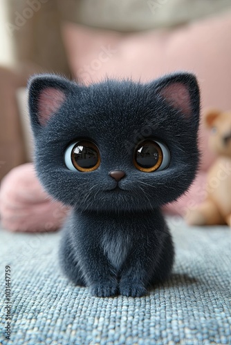Adorable Dark Cute Cat in 3D Rendered CGI Style
