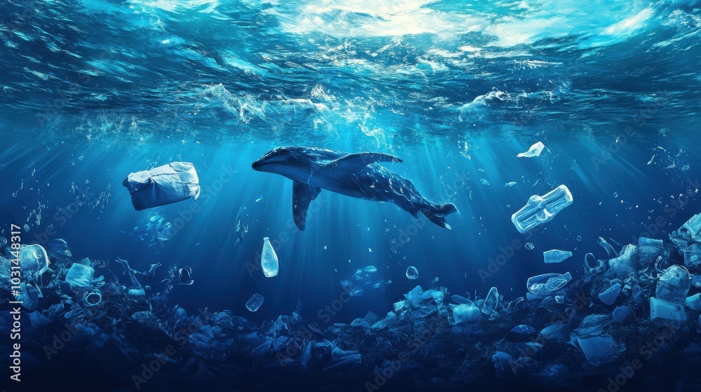 Obraz premium Ocean Pollution with Whale