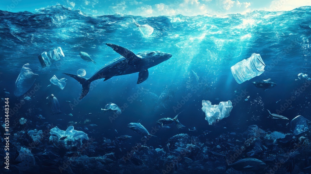 Fototapeta premium Whale in Polluted Waters