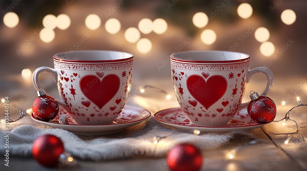 Fototapeta premium Romantic Christmas Mug Set for Cozy Moments