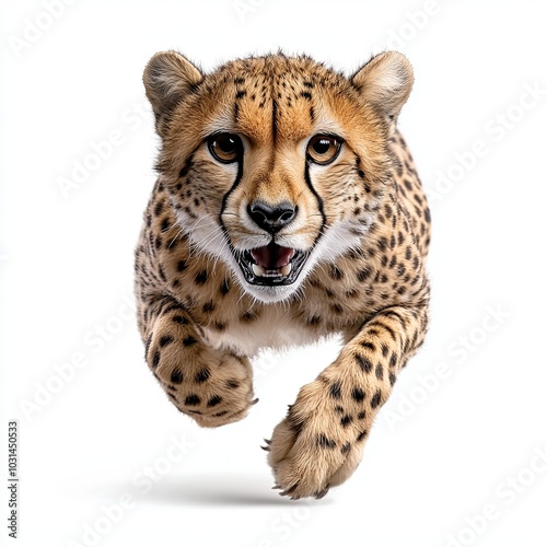 Cheetah Running in Mid-Action Against White Background