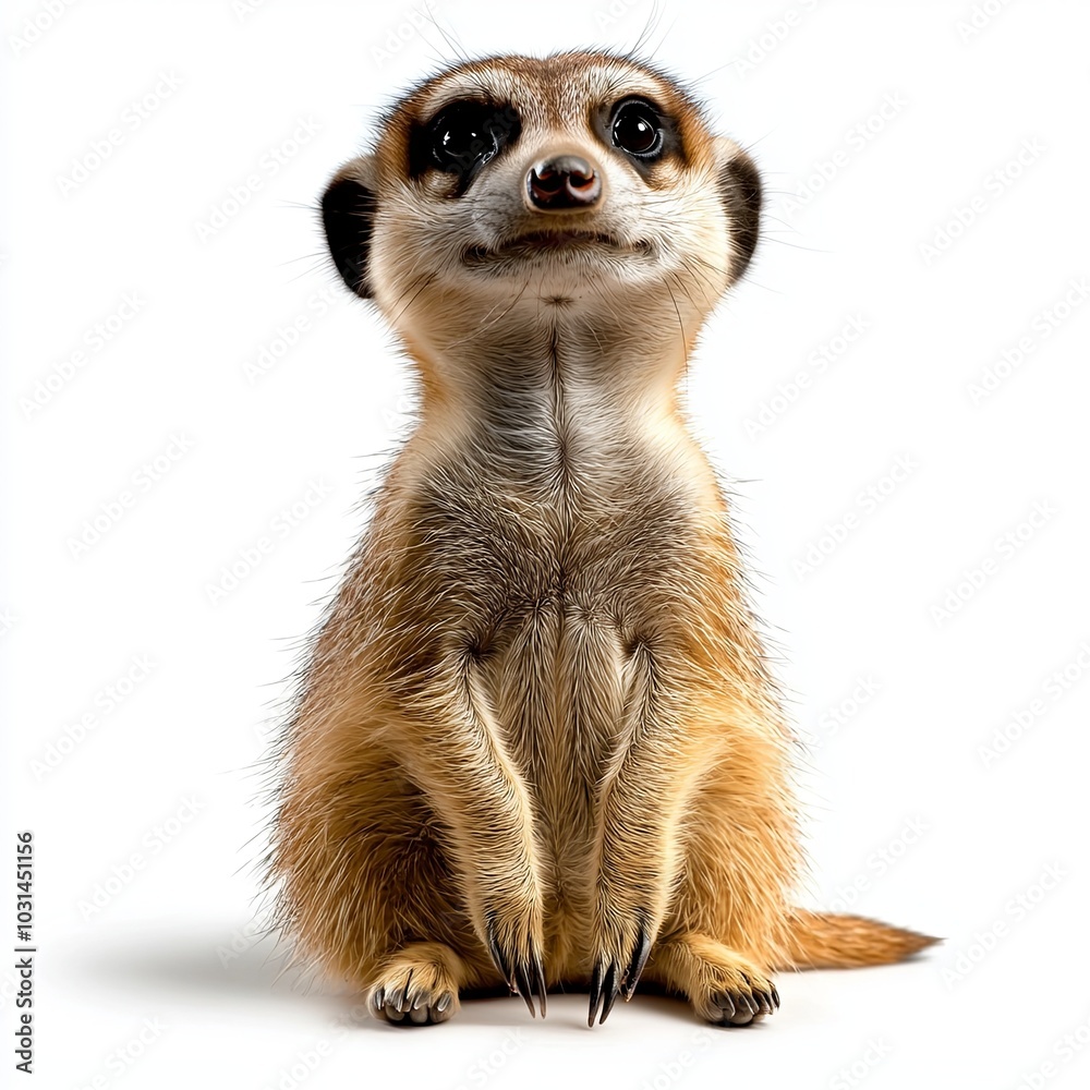 Fototapeta premium Alert Meerkat Sitting on White Background