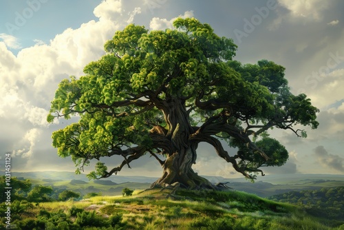 Wallpaper Mural A large tree with green leaves is standing in a grassy field Torontodigital.ca