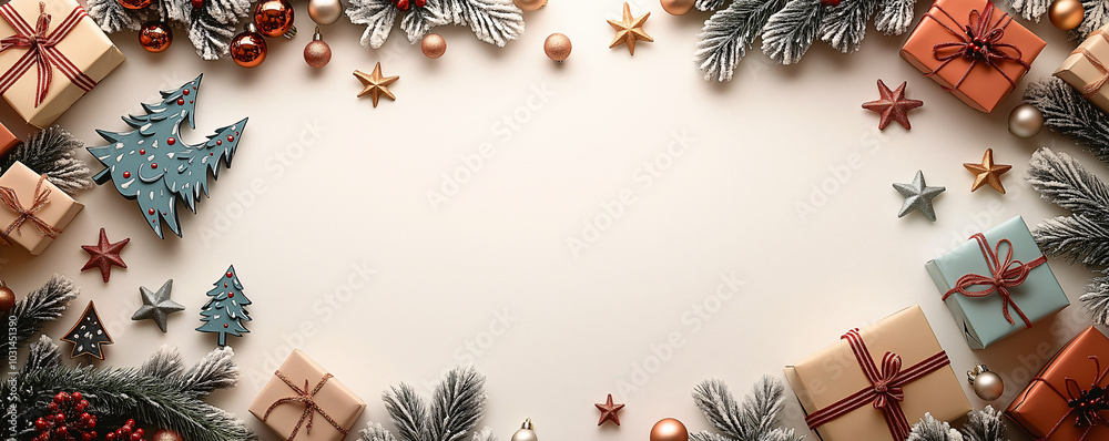 A sleek banner featuring a Christmas-themed gift card against a festive background of gold and silver glitter, trees, ornaments A sleek banner featuring a Christmas-themed gift card against a festive background of gold and silver glitter, trees, ornaments