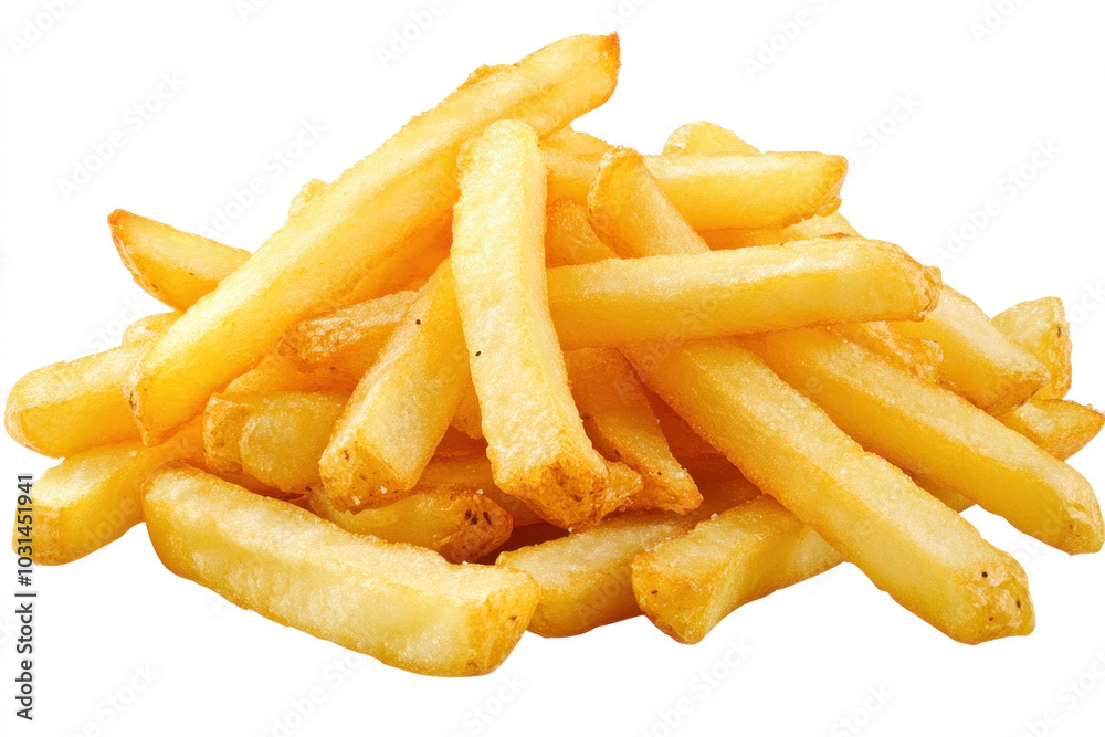 Crispy golden french fries arranged on a clean white background. Crispy golden french fries arranged on a clean white background.