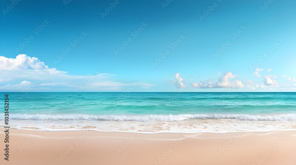 Obraz premium A serene and soothing coastal seascape captured at the calm break of dawn featuring soft pastel hues and gentle waves lapping against the shoreline