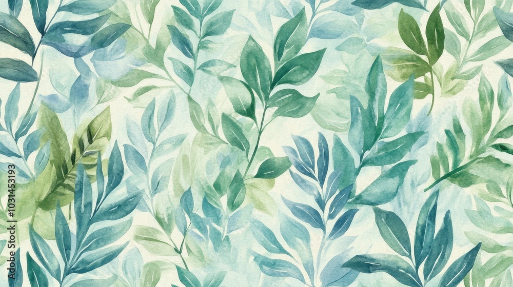 Watercolor jungle pattern wallpaper with soft greens and blues, featuring tropical plants and wildlife in a painterly style. Watercolor jungle pattern wallpaper with soft greens and blues, featuring tropical plants and wildlife in a painterly style.
