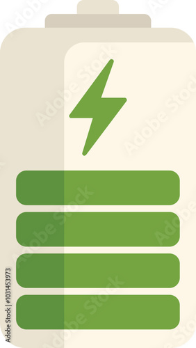 Simple icon of an eco battery is showing the energy accumulating with a green indicator