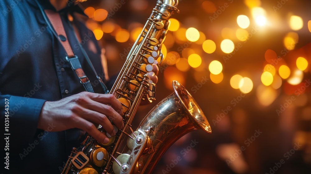 Obraz premium Saxophonist Performing Solo in Warm Spotlight
