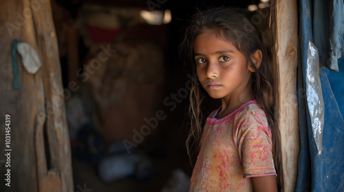 Illustration of a young woman living in a small, dry and deserted village in a remote place.
