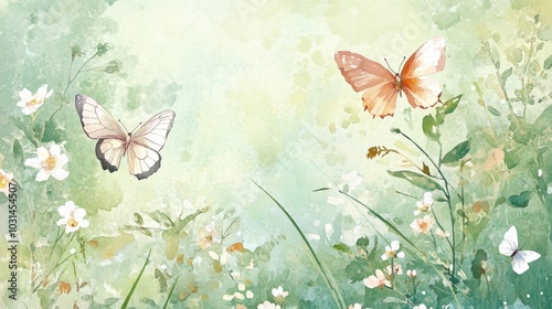Wallpaper Mural Watercolor background with butterflies and flowers Torontodigital.ca