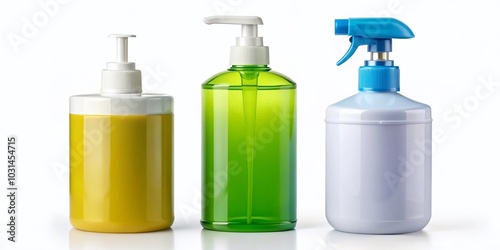 High-Quality Disinfection Containers with Dispensers on White Background for Hygiene and Safety