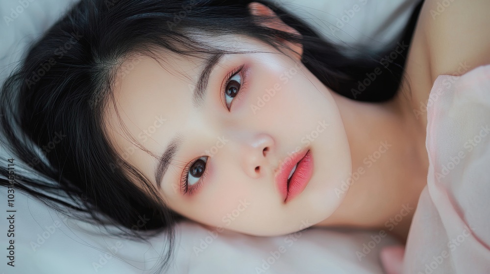 Beautiful Asian woman lying in bed Beautiful Asian woman lying in bed