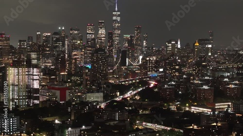 Wallpaper Mural Drone footage of Manhattan at night Torontodigital.ca
