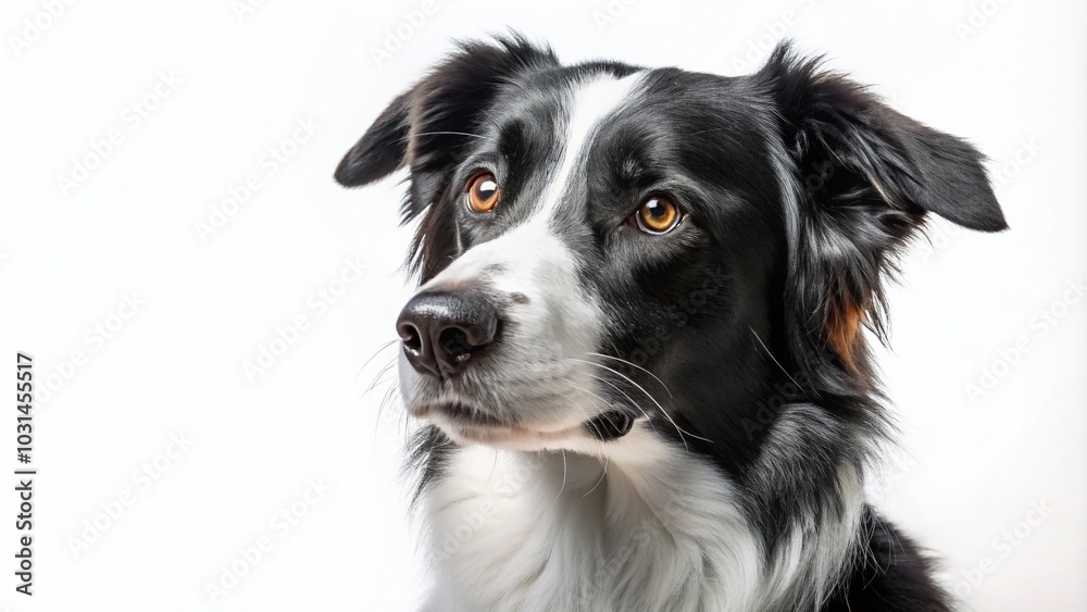 High-Resolution Portrait of Black and White Dog Isolated on White Background for Stock Use High-Resolution Portrait of Black and White Dog Isolated on White Background for Stock Use