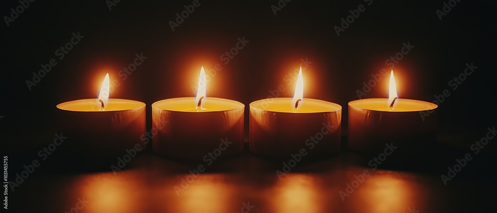 Rows Candlelight Glow in the Dark Background With Copy Space for Celebration Rows Candlelight Glow in the Dark Background With Copy Space for Celebration