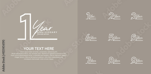 Anniversary logo set vector design, white color for celebration event