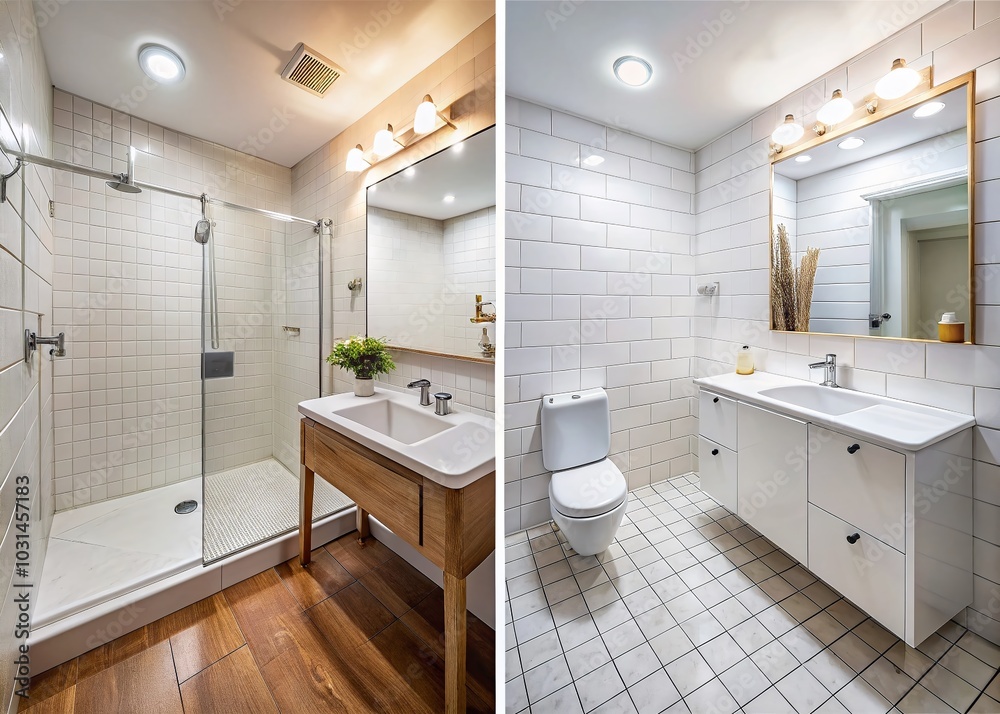 Home Improvement Transformation: Before and After Washroom Renovation with White Tiles Home Improvement Transformation: Before and After Washroom Renovation with White Tiles