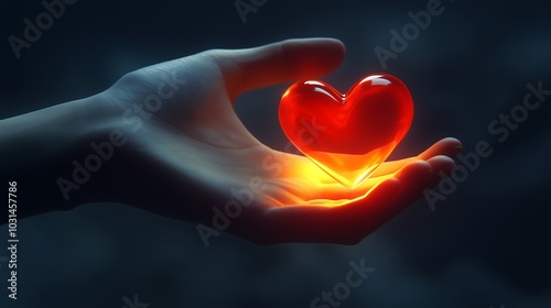 Glowing Red Heart Held in a Hand 