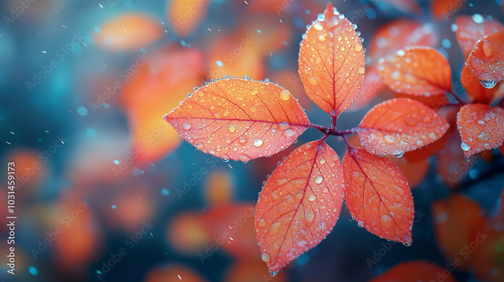 Illustration of winter leaves with water drops Illustration of winter leaves with water drops