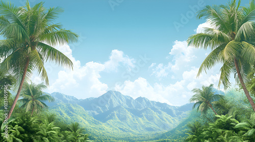 natural tropical on green coconut trees with tropical background